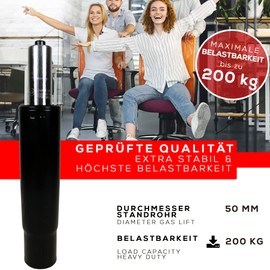 MYNEEED Office Chair, Gas Spring, Maximum Load 200 kg, Gas Pressure Damper for Swivel Chair, Executive Chair, Stool, Desk Chair, Gas Spring Column, Office Chair, Standpipe Length: 200 mm, V, Black