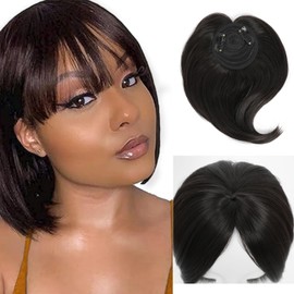 Uotp Synthetic Hair Crown Topper Closure Wiglet Women's Top Toupees Straight Hairpiece with Clips on Hair Extensions (8", Black Brown)