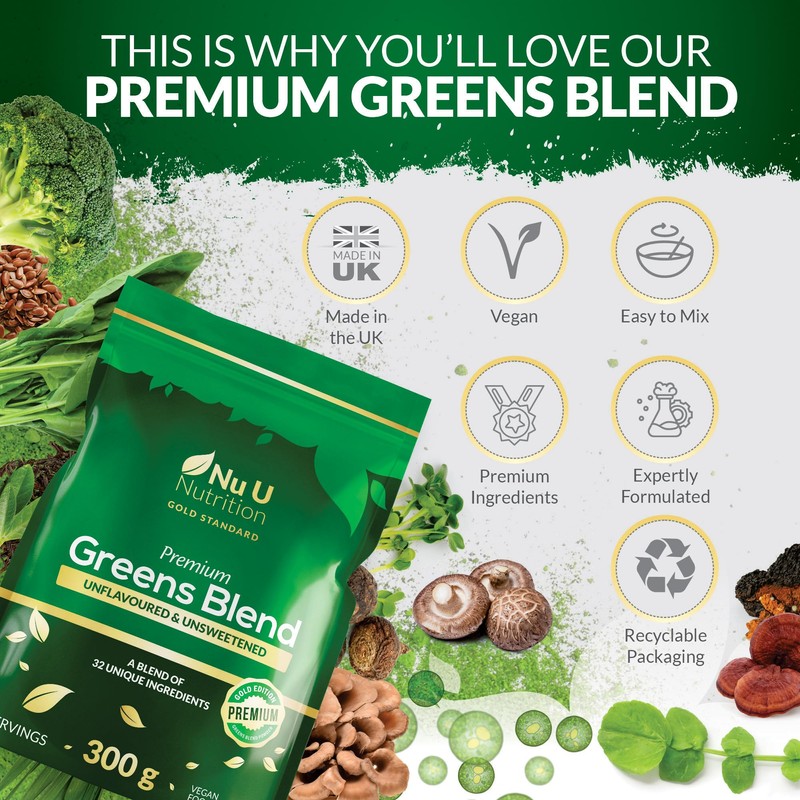 Nu U Nutrition - Premium Greens Powder 300g - 32