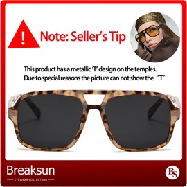 Breaksun Retro Aviator Sunglasses for Women Men Trendy Classic 70s Square Aviator Sun Glasses Vintage Shades (Grey Leopard/Grey)