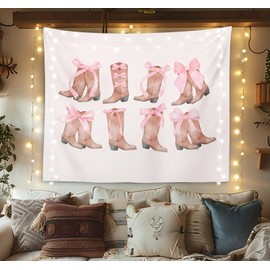OXW Pink Coquette Bow Tapestry Wall Hanging, Preppy Cowgirl Wall Art Room Decor, Coquette Room Wall Decor, Bow Room Decor, Pink Girly Tapestry for Bedroom College Party, 50×60 inches