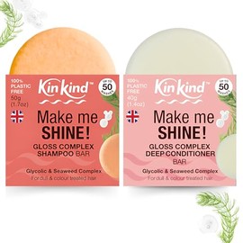 KinKind Glycolic Gloss Shampoo and Conditioner Bar Set. Make me SHINE! Glycolic Acid & Seaweed Shampoo Bar and Conditioner for Scalp Health & Restore Hair Cuticle & Shine. Dull & Coloured Hair UK made