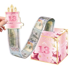 Joycard 13th Birthday Money Box for Girl or Daughter, 13 Years Old Birthday Decorations, Fun Pull-Out Cash Gift Box for Parties, Ideal for 13th Birthday Surprises （with 35PCS Bags）