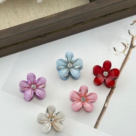 Umiin Mini Hair Clips, Pack of 5 Flower Hair Accessories for Women and Girls, Beautiful Hair Claw Headwear, Styling Tools for Wedding, Party, Communion, Beige & Red & Purple & Blue & Pink