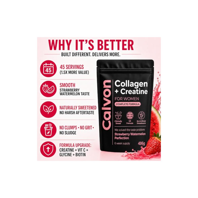 Creatine & Collagen Powder for Women, Strawberry Watermelon, 45 Servings