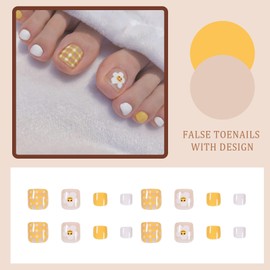 Ceboic 24Pcs French False Toenails Square Short Press on Toenails Glossy Full Cover Artificial Fake Toenails Summer Toe Nail Art for Women and Girls Daily Decorations