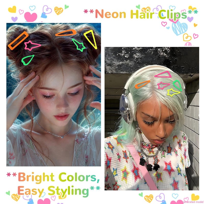 Neon Accessories Snap Hair Clips for Women Girls 20Pcs 5