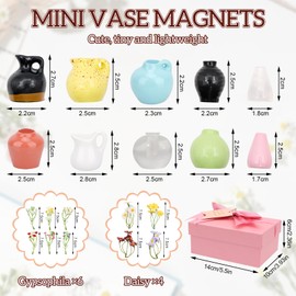 10pcs Mini Vase Magnets for Fridge-Resin Magnets Vase for Refrigerator Kitchen Office Decor, Small DIY Plant Creative Decoration, with 10 Artificial Flowers