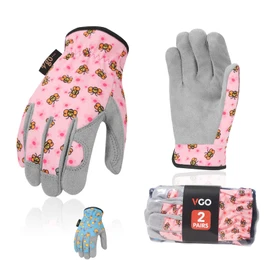 Vgo... 2 pairs Kids Garden Gloves in Leather Palm No-slip, Children Toddler Work Gloves for Gardening Yard Paly Outdoor,Gift Boys&Girls