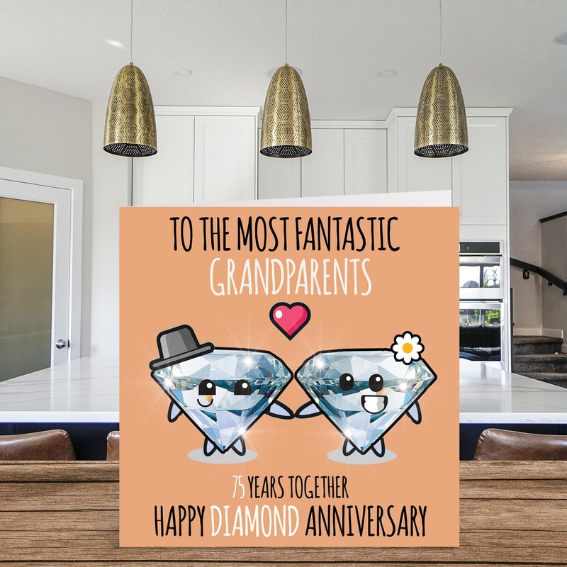 Cute Diamond Anniversary Card for Grandparents - 75 Years Together