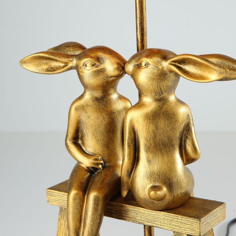LAZHUG Kissing Bunny Lamp, H16in Gold Resin Rabbit Table Lamp,