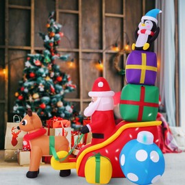AKEYDIY 6 FT Christmas Inflatable Yard Decorations Outdoor, Blow Ups Santa Claus Reindeer on Sleigh with Gift Boxes, Built-in LED Light Christmas Ornaments for Home|Yard|Garden|Lawn|Party|Malls|Patio