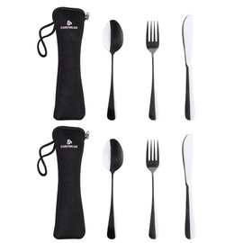 CHEFINLUX Fantastisches Besteckset | Wiederverwendbare Utensilien mit Neoprenetui | Bambusutensilien zum Servieren für Party/Hochzeit/Picknick (Kocher, Gabel, Messer) (2 Stück)