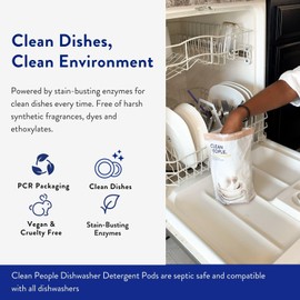 The Clean People Dishwasher Pods - Cuts Grease & Rinses Sparkling Clean - Residue-Free - Phosphate Free Dishwashing Pods - Fragrance Free, 30 Pack