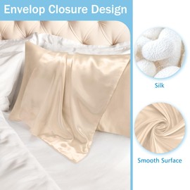 Satin Pillowcase for Hair and Skin, Silk Satin Pillowcase 2 Pack, Soft Silky Cooling Satin Pillow Covers with Envelope Closure (Champagne, Queen(20"x30"))