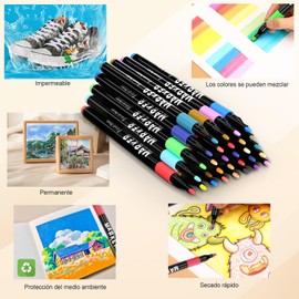 Plumones Acrilicos- Ligutec Marcadores Acrílicos Profesionales con Punta de Pincel No Tóxicos para Niños y Adultos，Con Estuche de PVC para Dibujo en Lienzo Papel Vidrio y Madera(Negro, 48PCS)