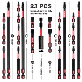 GEINXURN Impact Tough Magnetic Mixed 23Pack Insert Driver Bits, S2 Alloy Steel Screwdriver Power Bits Set with 1Pcs Impact Magnetic Bit Holder