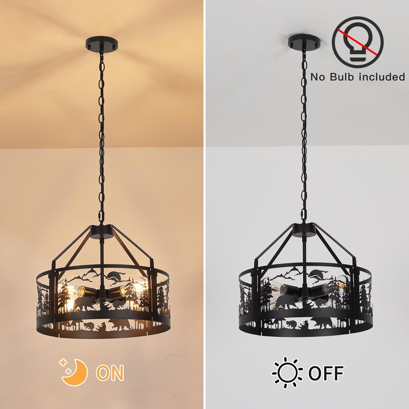 Monaxon Rustic Farmhouse Chandelier with Bear and Deer Design, 4-Light