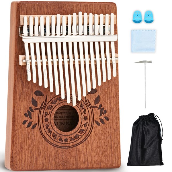 UNOKKI Kalimba 17 Key Thumb Piano | Premium, Lightweight & Durable Mahogany Mbira | Reduce Stress & Promote Well-Being | All Inclusive - Tuning Hammer, Velvet Bag & More | Great Gift for Kids & Adults