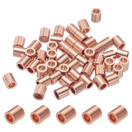 PATIKIL 1/8"/ 3mm Wire Rope Stop Sleeve, 50 Pack Copper Crimping Loop Sleeve End for Wire Rope Cable Ferrule, Gold Tone