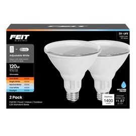 Feit Electric PAR38 LED Flood Light Bulb, 15W (120W Equivalent), Dimmable, Adjustable White 2700K–5000K, High CRI, Enhance Series, 25,000-Hour Lifetime, Indoor/Outdoor Use, PAR38120DM/6WYCA/2, 2 Pack