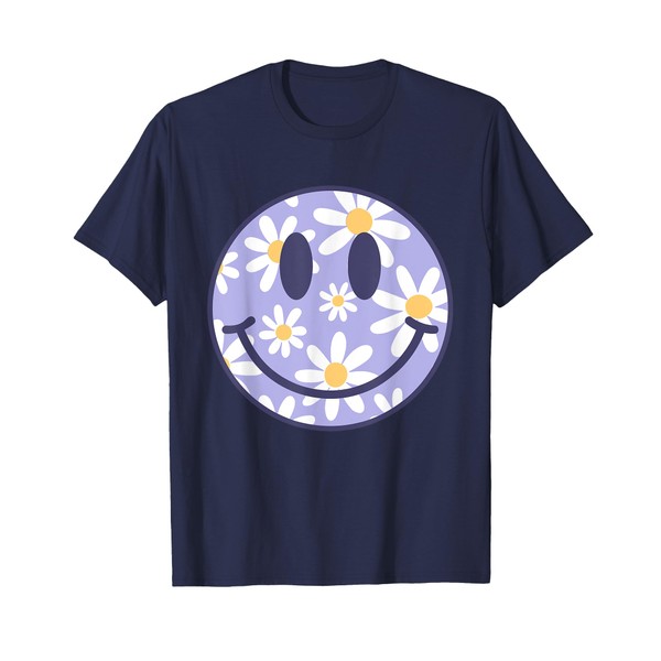 Retro Purple Happy Face Checkered Pattern Smile Face Trendy T-Shirt