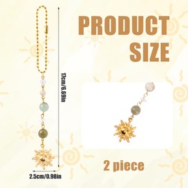 2pcs Sun Hanging Car Charm, Crystals Stones Sun Car Decor Cute Boho Dangling Rear View Mirror Accessories Hanging Ornament for Women Men Gifts