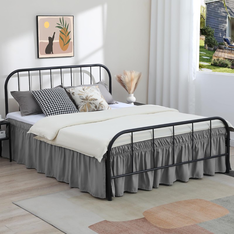 RIMELA Grey Bed Skirts with Split Corners Queen Size 18