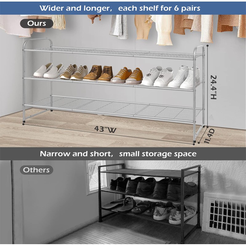 KEETDY 3-Tier Long Shoe Rack for Closet Metal Shoe Organizer
