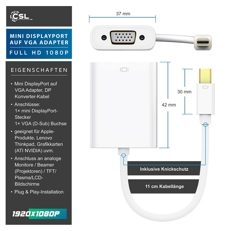 CSL Mini DisplayPort to VGA Adapter Converter Compatible with MacBook
