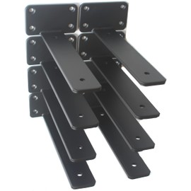 8 Pack - 8 inch Black Hidden L Shelf Bracket (1/5 Inch Thicked) Iron Floating Shelf Brackets Rustic Industrial Metal Brackets for Shelf Support