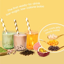 BUBLUV Low-Sugar Bubble Tea with Low-Carb Jelly Pearls - 3 Flavor Variety Pack (2 bottles each of Black Milk Tea, Matcha Soy Latte, Passionfruit Oolong Guava) - Ready-to-Drink Boba Tea in a Glass Bottle, 9.5 fl oz Bottles (Pack of 6)