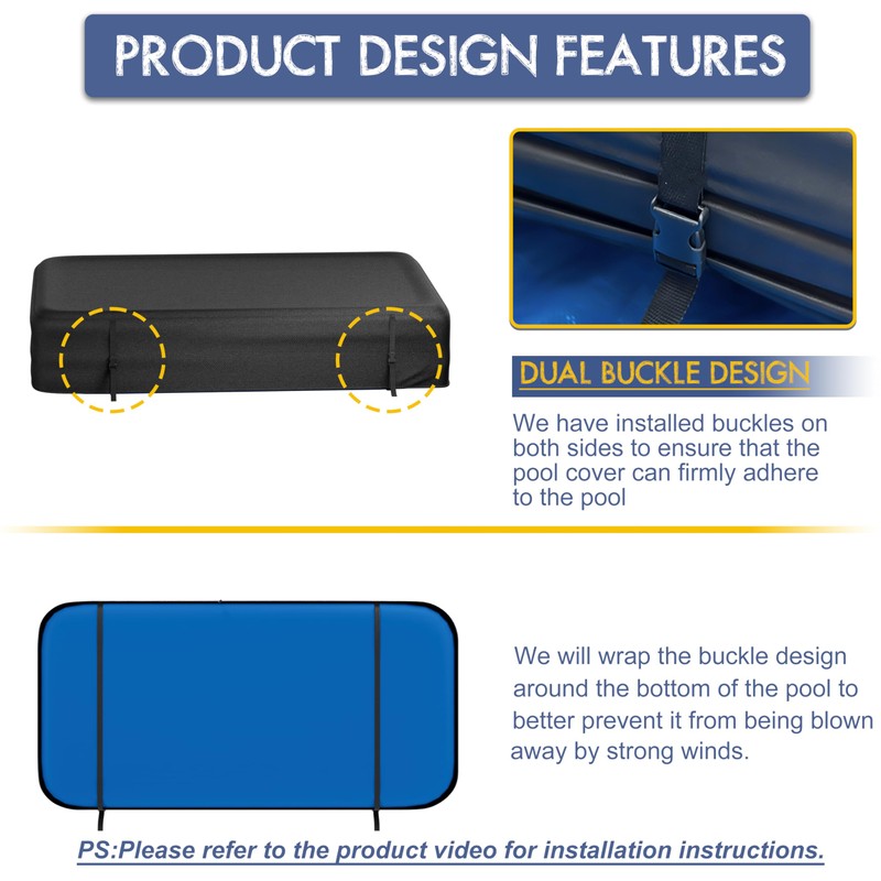 CQQGO Rectangular Pool Cover for Inflatable Pool, Upgrade Design 420D