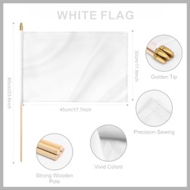 Yingnner 12 Pack White Stick Flags Small 12x18 Inch Hand Held Flags with 24 Inch Wooden Pole Solid White Blank DIY Graffiti Flags Decorations