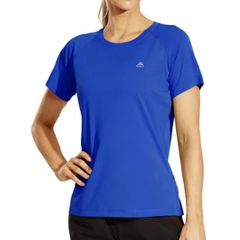 Haimont Short Sleeve Workout Running Shirts for Women,Moisture Wicking UV Sun Protection Athletic T-Shirts for Women, Royal Blue, L