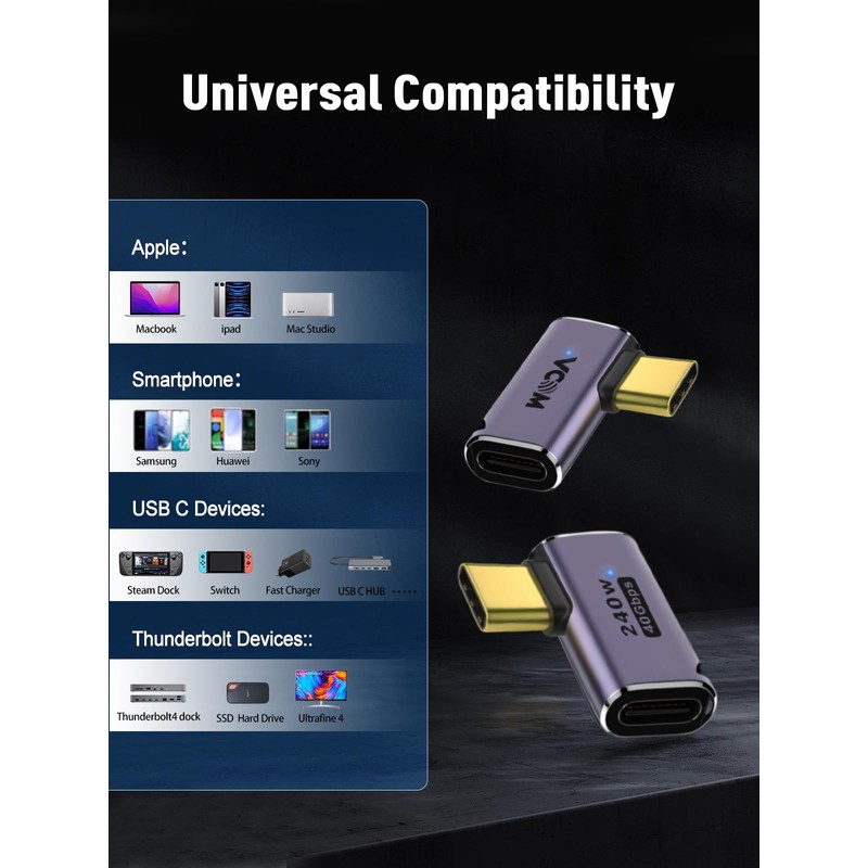 V VCOM 90 Degree USB C Right Angle Adapter, 240W