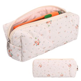 HZHSGLY Floral Pencil Case for Girls Women, Cute Pencil Case with Zipper, Aesthetic Pencils Pouch Wide Opening Cotton Quilted Small Pouch Storage Makeup Bags (Small Flower)