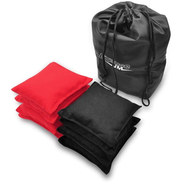 JMEXSUSS Weather Resistant Standard Corn Hole Bags, Set of 8 Regulation Professional Cornhole Bags for Tossing Game,Corn Hole Beans Bags with Tote Bag(Black/Red)