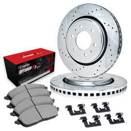 R1 Concepts Front Brakes and Rotors Kit |Front Brake Pads| Brake Rotors and Pads| Optimum OEp Brake Pads and Rotors| Hardware Kit|fits 1995-2004 Toyota 4Runner, Tacoma