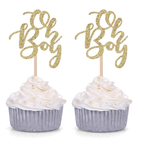 Giuffi Set of 24 Golden Oh Boy Cupcake Toppers Party Decors Baby Shower Decors - by