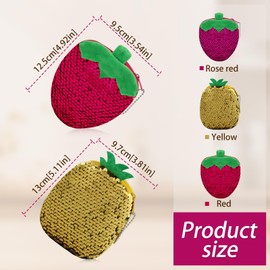 WisePoint 3 Pcs Coin Purses, Cute Fruit Shape Mini Pouches for Women with Zipper, Sequins Change Purse for Travelling, Working, Shopping, Dating (Style 1)