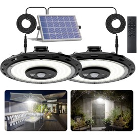 FabStyl Dual Head Solar Lights Indoor Outdoor, 3000LM Solar Shed Light, IP65 Waterproof Pendant Lights Motion Sensor, Remote for Barn Patio Chicken Coop Gazebo Garage Security Lighting