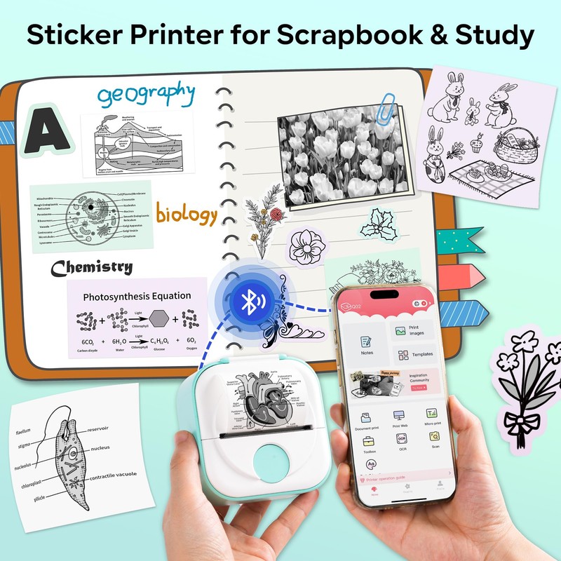 Phomemo Sticker Printer, Q02 Print Pods Mini Printer Thermal Bluetooth