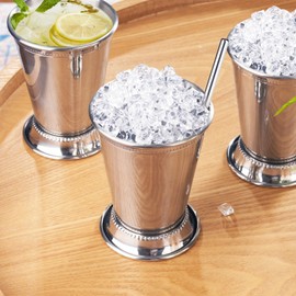 Fijinhom 12oz Mint Julep Cups with Straws Set of 4, Stainless Steel Beaded Mint Julep Cups, Mint Julep Glasses for Cocktails Mixed Drinks, Metal Cups for Beer Juice Beverage Party Bar Home Restaurant