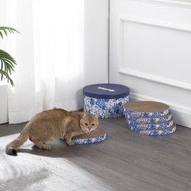 THE LICKER STORE CSR1012B Kate 12" Modern Patterned Cardboard Reversible Cat Scratcher Pad in Box with Catnip, Blue/White (5-Pack)