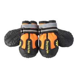 My Busy Dog Water Resistant Dog Shoes with Two Reflective Fastening Straps and Rugged Anti-Slip Sole | Dog Boots Perfect for Small Medium Large Dogs | Size Chart in Pictures (Size 4, Orange)