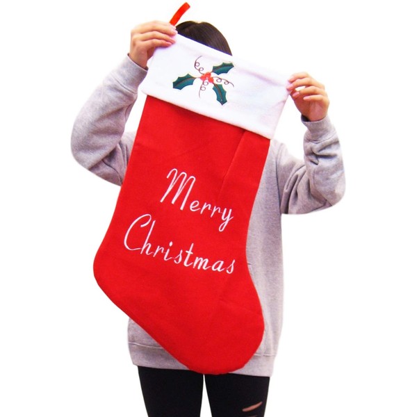 Zaccary's Extra-Large Christmas Stocking, 26.4 x 15.7 inches (67 x 40 cm), Flannel Material, Comfortable to Touch, for Christmas Gifts, Stocking, Comes w/ Christmas Tree Badge & Soft Zippered Opaque Waterproof Bag, Santa Claus, Santa