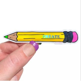 Surprise Inside Art Lot of 5 Weatherproof Vinyl Stickers: Holographic Creativity Pencil