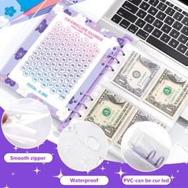 ROSYLEVE 100 Envelope Saving Challenge with 6 Pieces Highlighter with Two Tips, Budget Planner A5 Ring Binder with Challenge Tracker, Master the Challenge and Save $5,050 in 100 Days Purple