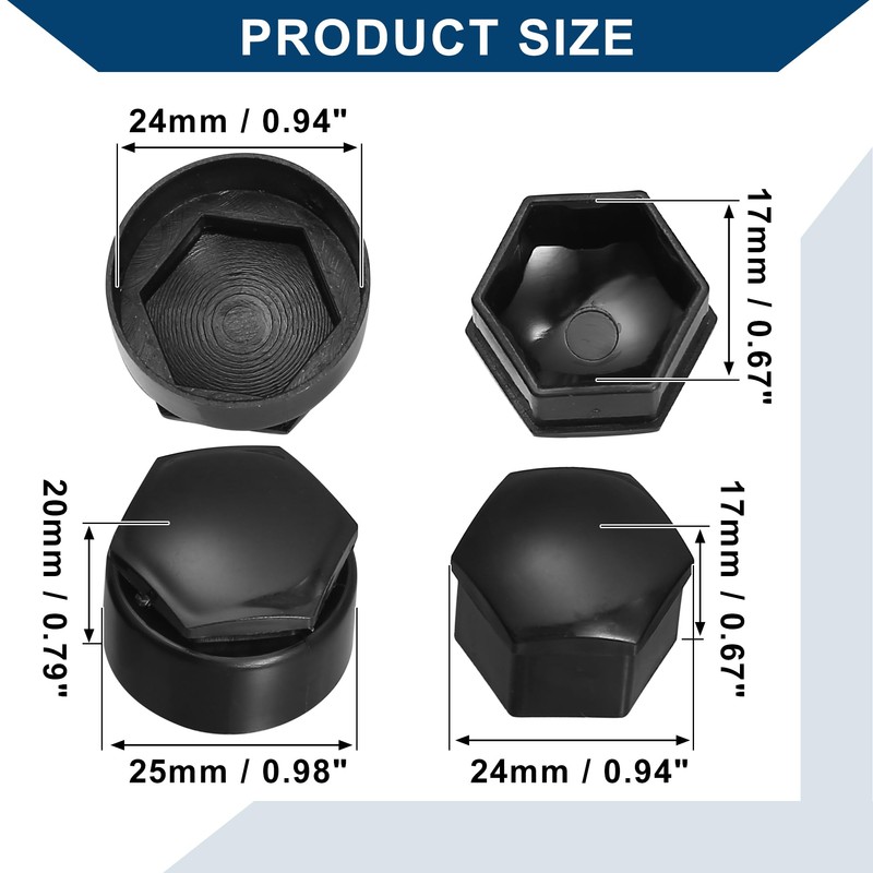 Hihaha Wheel Lug Nut Covers/for Car/Plastic / 1 Set Black
